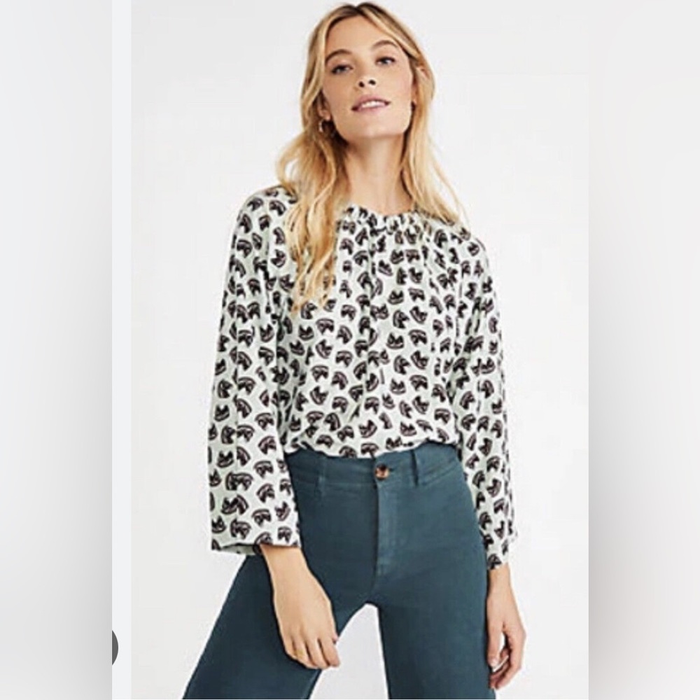 Ann Taylor Ivory and Black Patterned Blouse